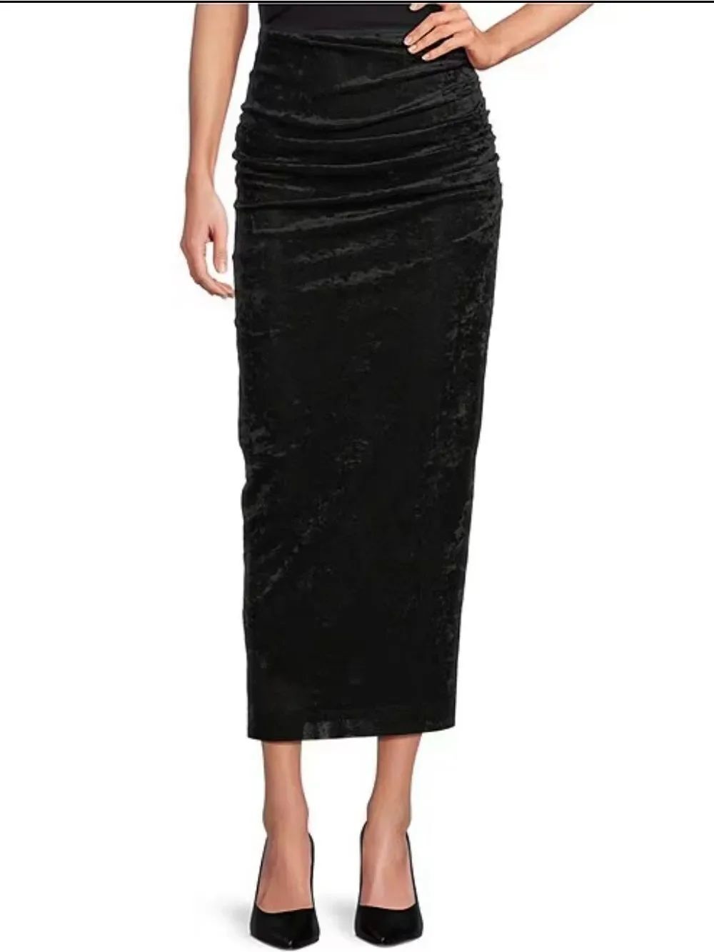 NWT Antonio Melani Mischa Flocked Mesh Ruched Side Maxi Skirt Black Size 0